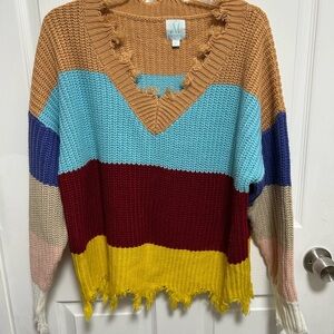 Colorful V-Neck Striped Sweater
